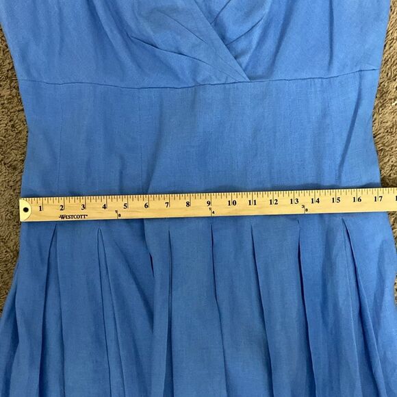 Lauren Ralph Lauren Blue Linen Drop Waist Pleated Skirt Dress size 14 Summer - Picture 10 of 12